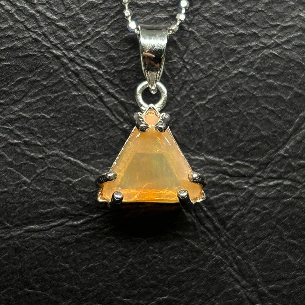Trillion Orange Kiss Mexican Fire Opal Custom Handmade Pendant Necklace